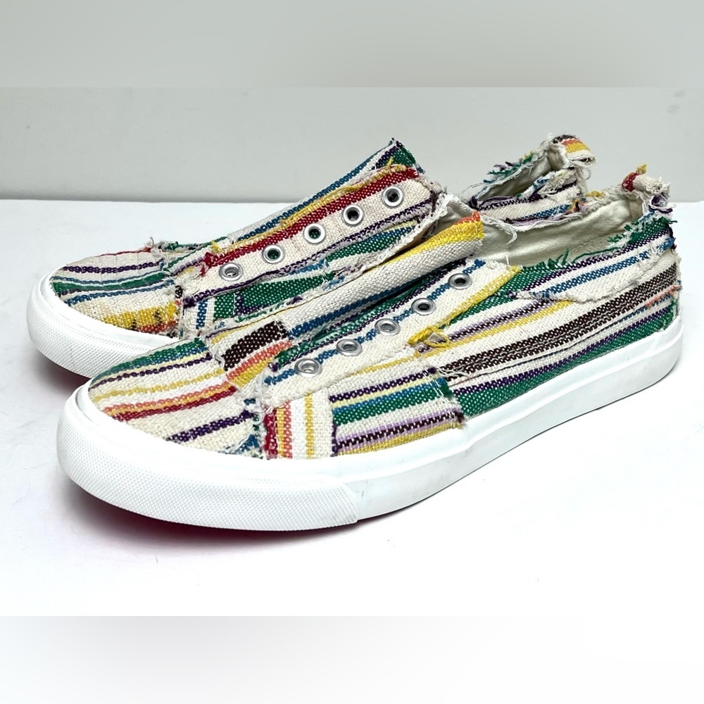 Corkys Womens Laceless Babalu Slip On Striped Sneakers Shoes Sz 10
